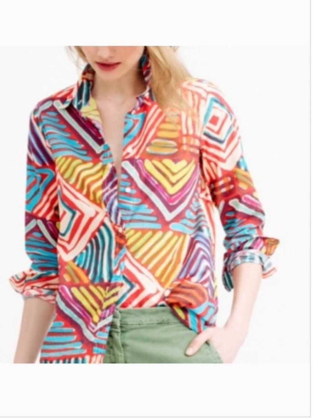 Like New! J. CREW Boy Button Down 100% Cotton Shirt Geometric Print Size 6